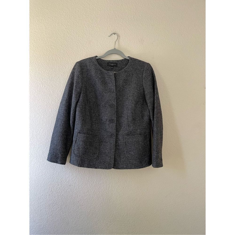Talbots wool front button metallic grey jacket size 10 petite